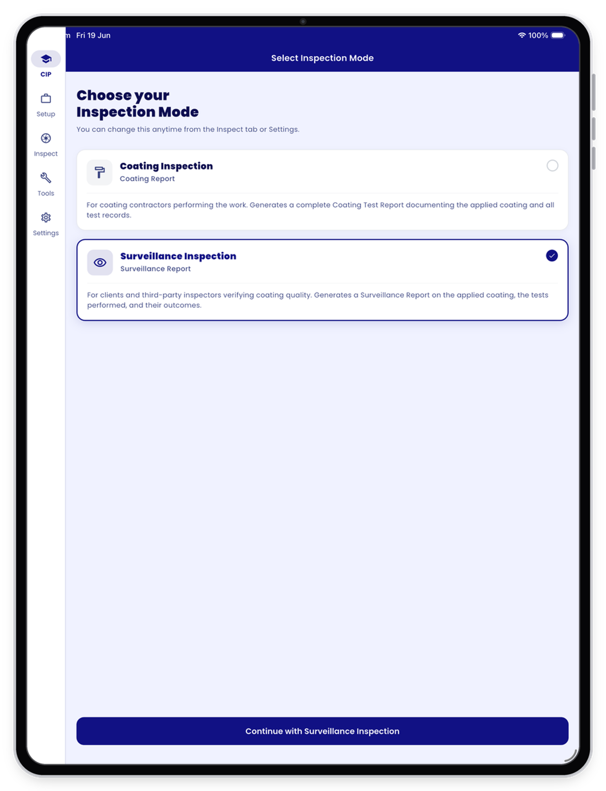 Inspection report modes