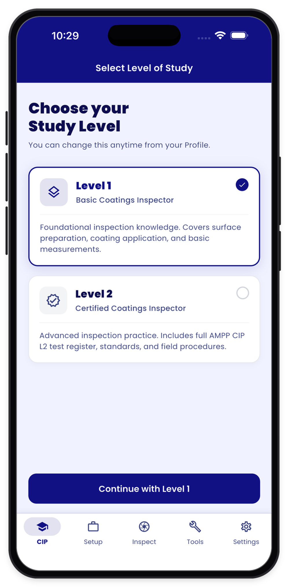Change your study level